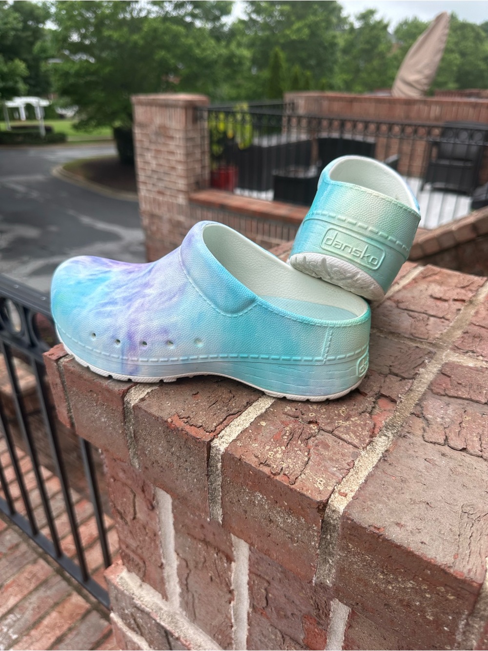 Dansko Tie-Dye Pastel Clog Shoes - Blue Lavender Mint - Picture 3 of 6